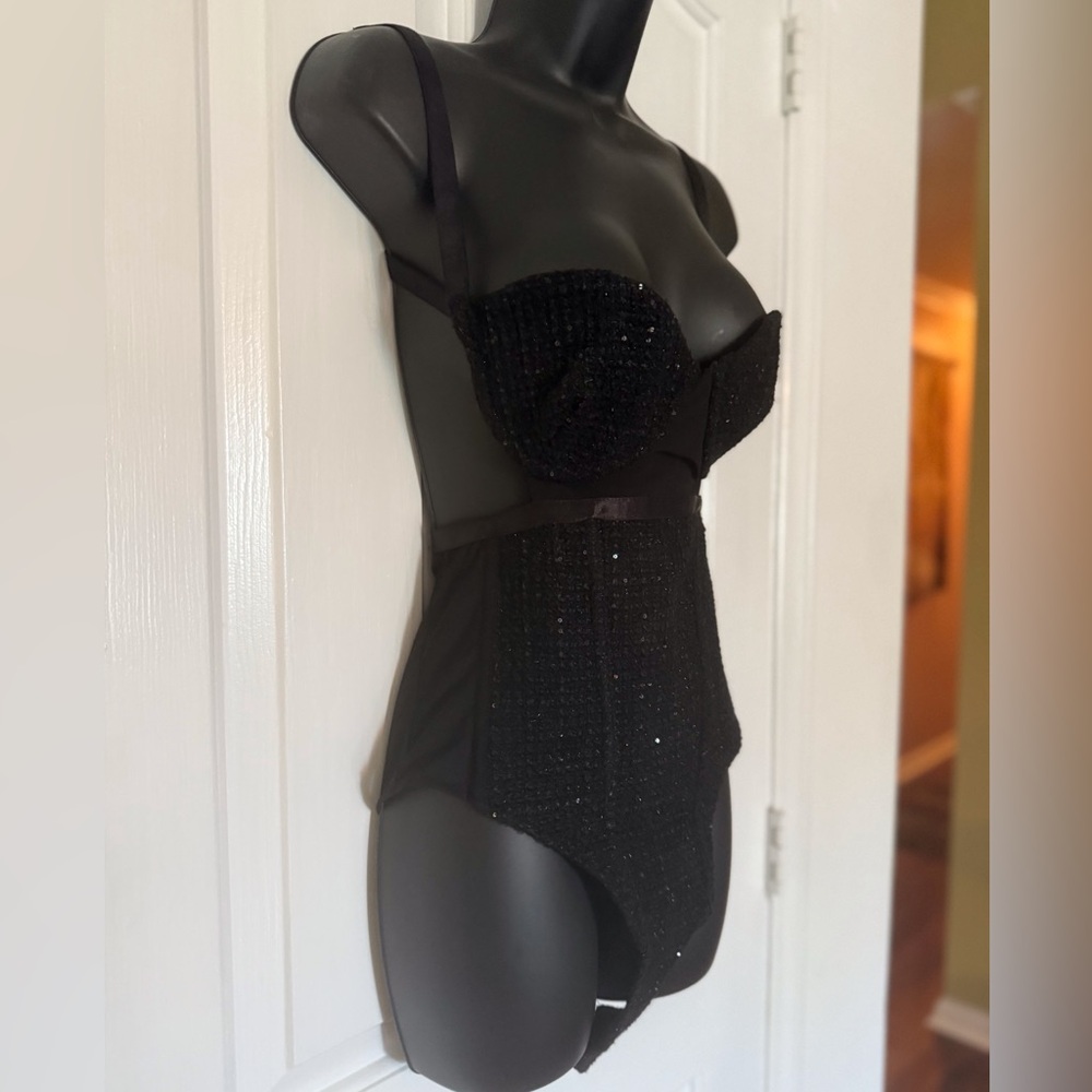 “GCDS” Bangon Sequin Tweed & Mesh Bustier Bodysuit - Picture 10 of 16
